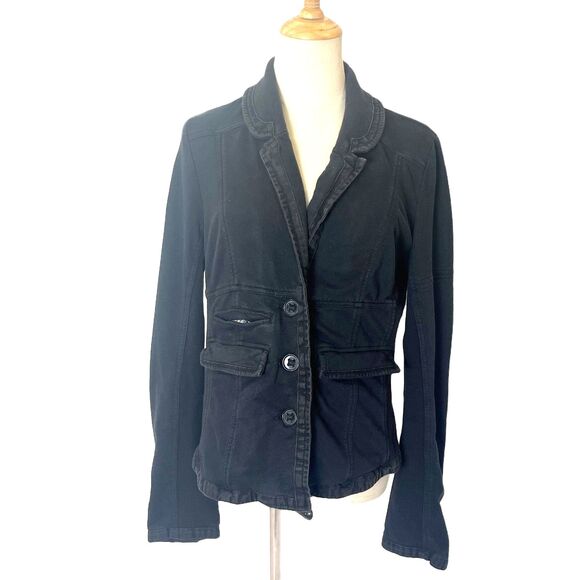 Free People Black Button Front Jacket Pockets Stretch Knit - Picture 1 of 5
